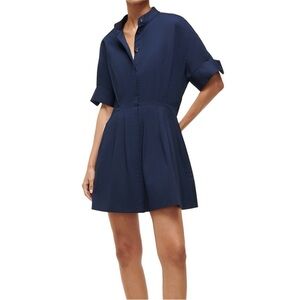 STAUD Blue Buttoned Mini Dress with Notched Collar